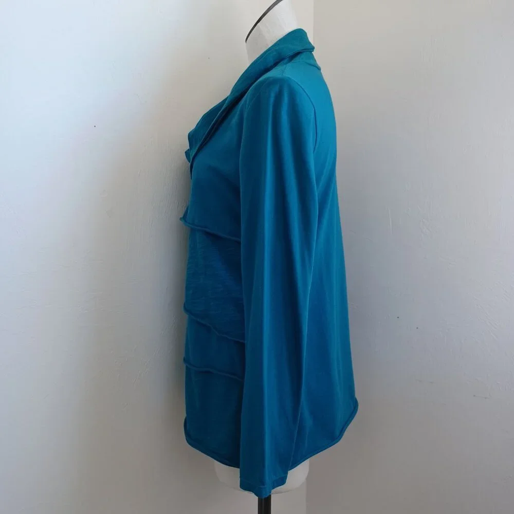 Soft Surroundings Womens‎ Teal Blue Cowl Neck Tiered Long Sleeve Top Size S